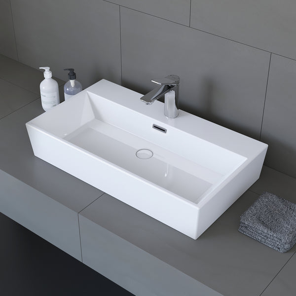 Hoover Ceramic Over the Counter Glossy White Sink