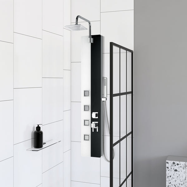 Milton Black and White Glass with Rain shower head Shower Panel