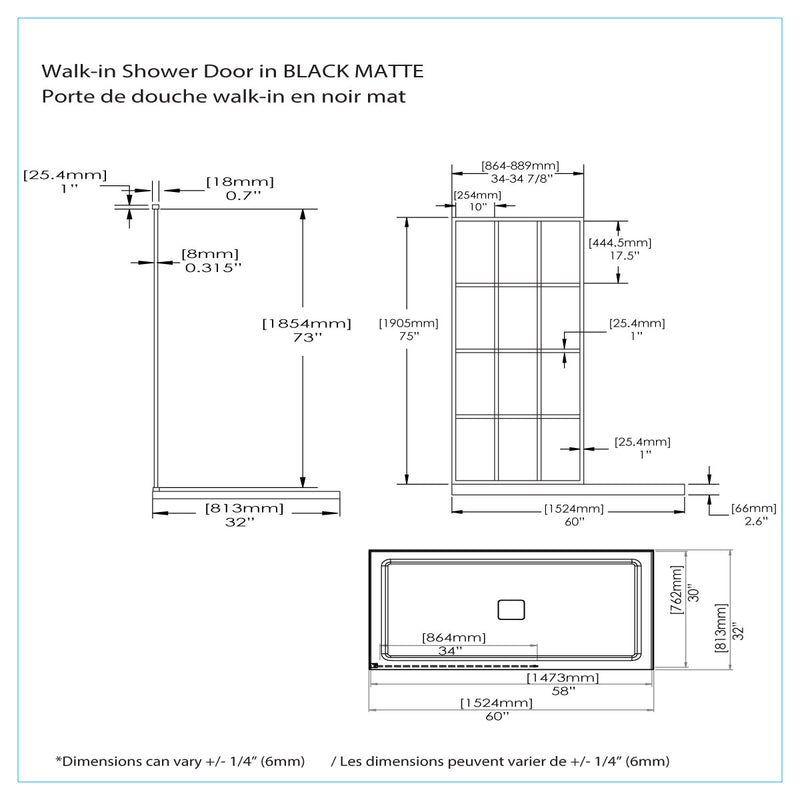 August Black Matte Rectangular Alcove Pivot Door Shower