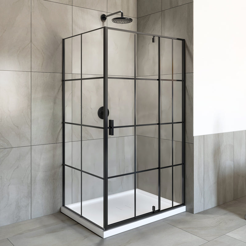 August Black Matte Rectangular Alcove Pivot Door Shower