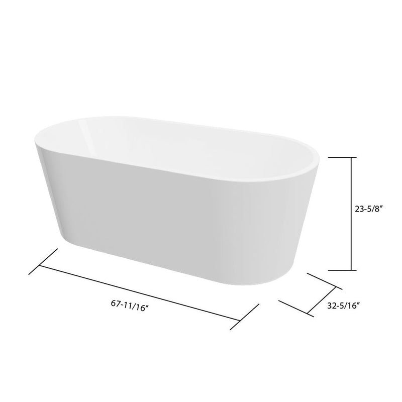 Garth White High-gloss  Center Drain Acrylic Free-standing Tub