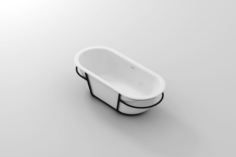 Jerald White High-gloss  Center Drain Acrylic Free-standing Tub