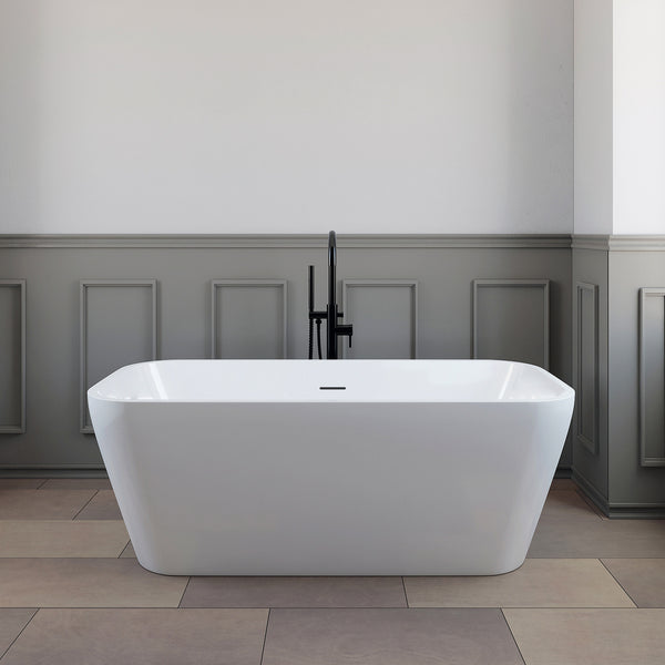 Kennith White Matte  Center Drain Acrylic Free-standing Tub