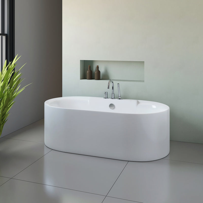 Kevin White High-gloss  Back-Center Drain Acrylic Free-standing Tub