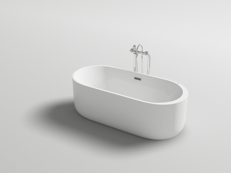 Reynaldo White High-gloss  Center Drain Acrylic Free-standing Tub