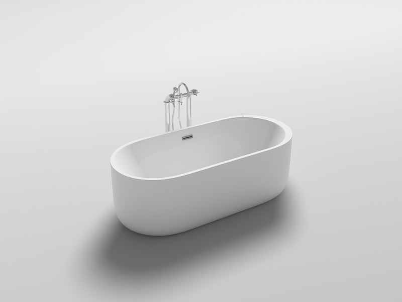 Reynaldo White High-gloss  Center Drain Acrylic Free-standing Tub